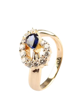 中古95新日本进口商品水滴形切工蓝宝石K18黄金52号戒指