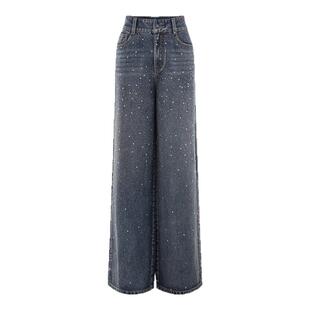 uhot诱货 2025秋冬女士洗水蓝重工亮钻直筒牛仔裤银泰百货 301590