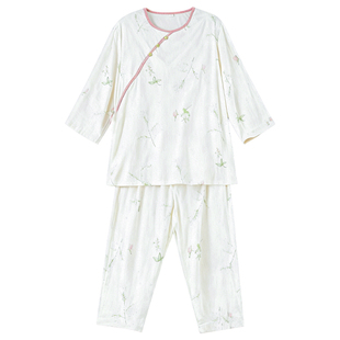 棉绸睡衣女士夏季新中式家居服国风巨好看2026新款人造棉套装秋春