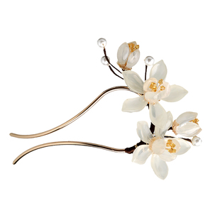 u型发簪女高级感 玉兰花簪子女古风马面裙汉服盘发头饰旗袍配饰