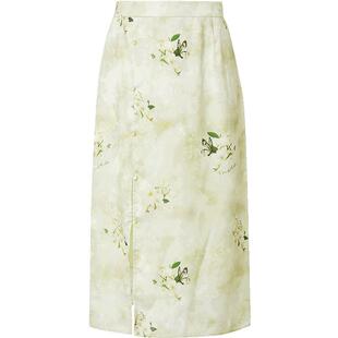 红袖新中式半身裙hopeshow2024夏新款设计感开叉中长裙