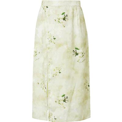 红袖新中式半身裙hopeshow2024夏新款设计感开叉中长裙