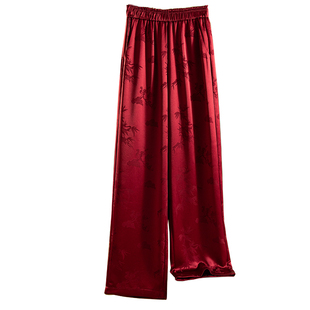 新中式安可拉红！醋酸阔腿裤女夏季宽松女士长裤冰丝薄款新款裤子