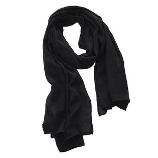 黑色细长条棉麻围巾男女春秋冬季韩版百搭薄短款装饰护颈丝巾纯色