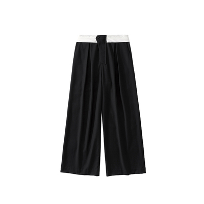 撞色解构腰头外露设计羊毛西裤