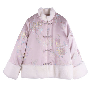 大码女装冬季新品胖mm新中式国风盘扣刺绣棉服外套复古汉风上衣