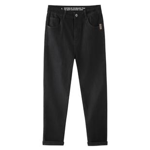 修身百搭】斯得雅黑色牛仔裤男秋冬商务休闲修身小脚弹力刺绣裤子