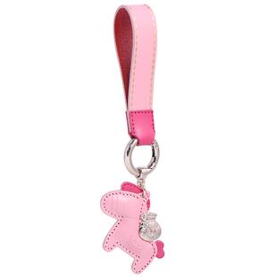 真皮小马情侣车钥匙挂件女男汽车钥匙扣挂饰精致礼物马上有钱刻字