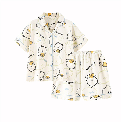 nagano自嘲熊睡衣女款夏季薄款短袖短裤卡通可爱家居服套装夏天
