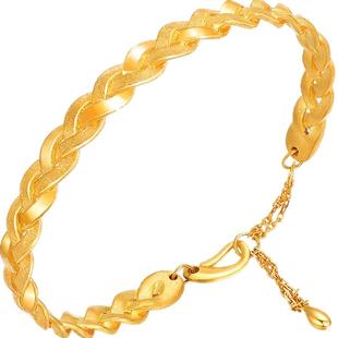 明牌珠宝足金手镯 黄金开口手镯编织链镯时尚手镯女金镯子AFI0084