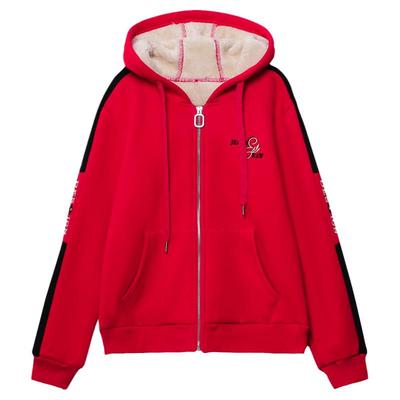 加绒加厚外套拉链红色