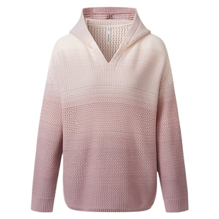 VGRASS维格娜丝春季新款渐变粉镂空针织衫长袖连帽套头衫羊毛上衣