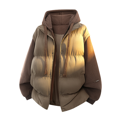 回力假两件连帽棉服外套男士棉袄