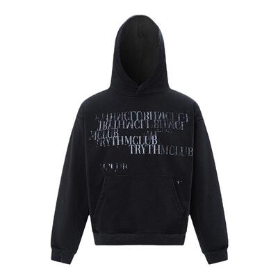 美式复古斑驳字母连帽情侣装卫衣