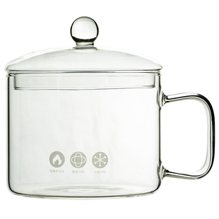 大容量可以泡面的玻璃杯单把手带盖玻璃碗高硼硅加厚耐高温可明火