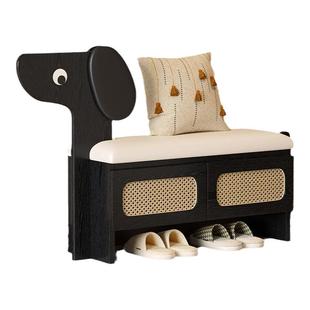 实木小狗换鞋凳门口家用可爱创意鞋架穿鞋凳进门入户鞋柜坐凳一体