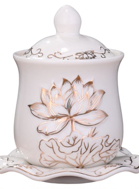 供水杯陶瓷家用室内莲花净水杯佛前圣水杯菩萨供杯佛堂圣水杯摆件