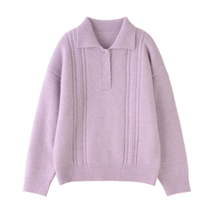 欧货26春新东大门驼毛翻领针织上衣女绞花温暖软糯宽松毛衣高品质