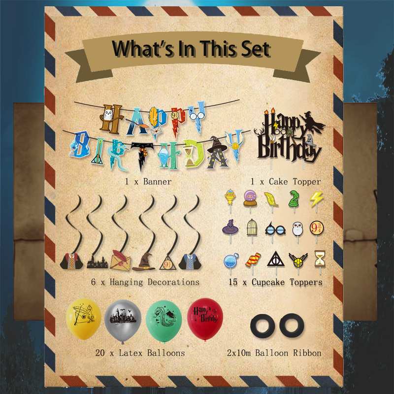 魔法主题派对装饰字母拉插旗儿童生日气球套装牌蛋糕