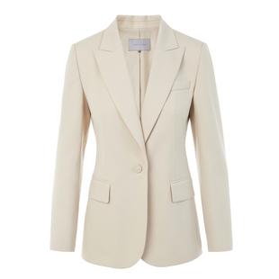 LIME莱茵年早春新款浅米色西服翻领一粒扣简约通勤羊毛混纺西装