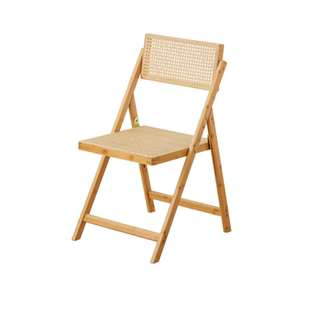 藤编椅家用新型椅子实木凳子民宿休闲可折叠原木风靠背椅餐椅北欧