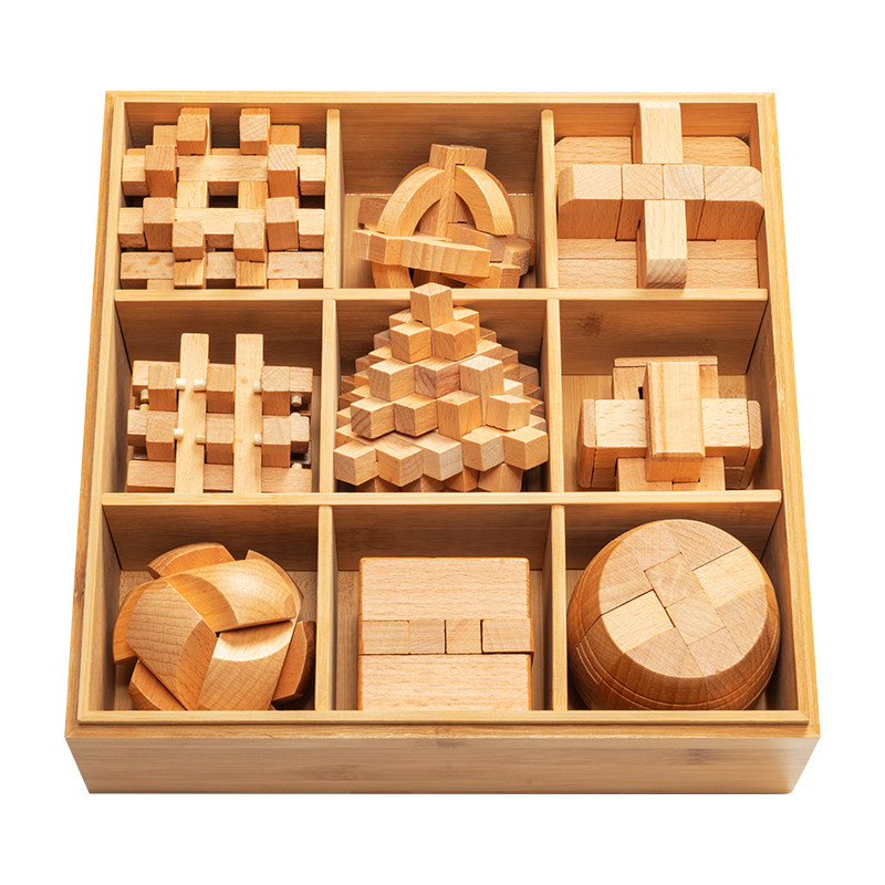 木盒礼盒装榉木鲁班锁孔明锁套装