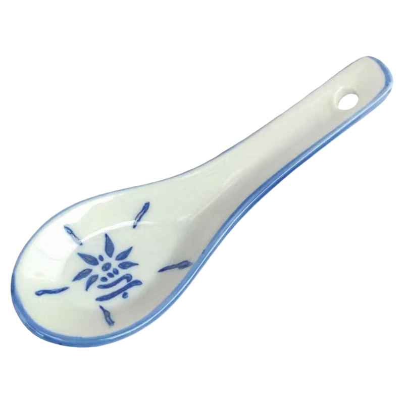 特厚仿古手绘葵斗青花釉下彩汤匙