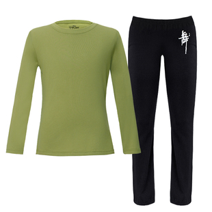 儿童舞蹈服白色T恤套装女童中国舞练功服男童黑色拉丁舞长袖上衣