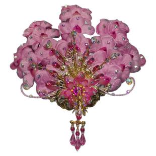 越剧黄梅戏曲剧花旦头饰七仙女发簪粉玫色复古装汉服直播表演配饰