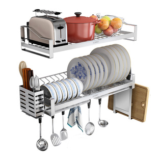 免打孔厨房水槽置物架壁挂式碗架碗碟沥水架304不锈钢碗盘收纳架