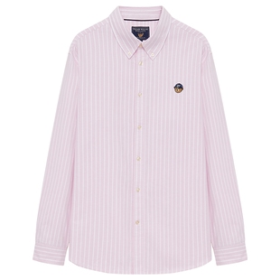 TeenieWeenie小熊男装条纹衬衫2025春季新款情侣粉色时尚长袖衬衣