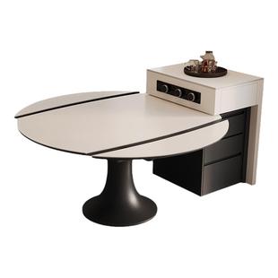 意式极简岛台餐桌一体家用可分离式多功能可圆方桌移动岩板中岛台