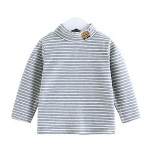 齐齐熊男童打底衫秋冬款宝宝条纹儿童半高领发热纯色T恤上衣女童