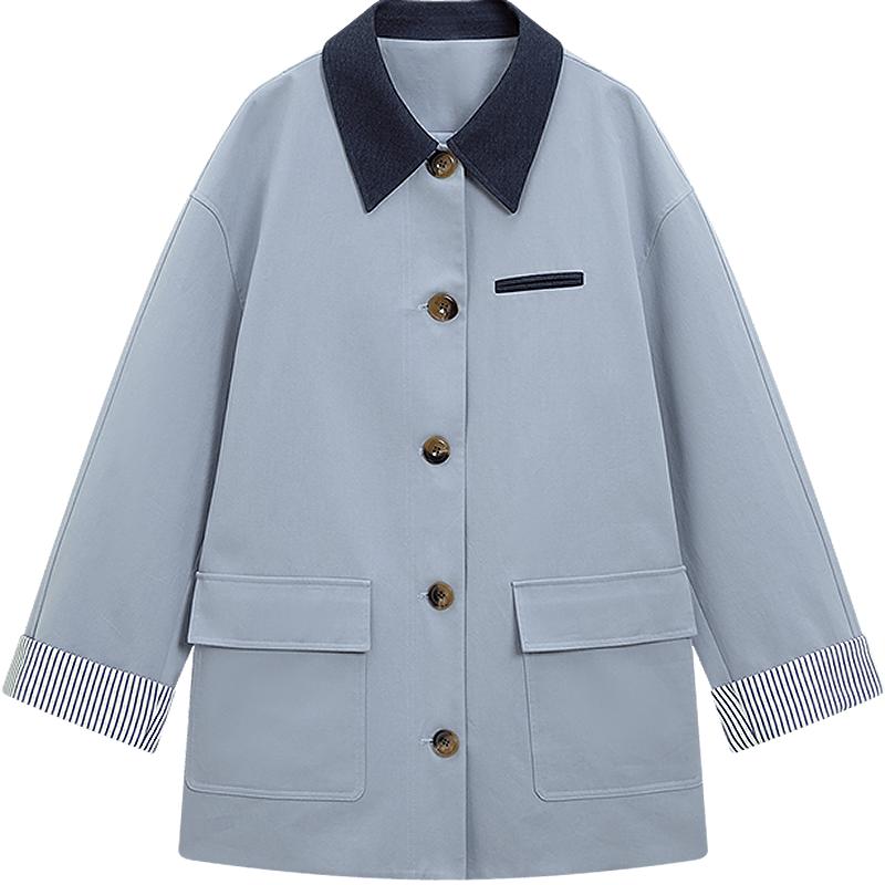 KBNE巴恩风天丝条纹中长款风衣外套女2026秋季新款宽松小个子上衣
