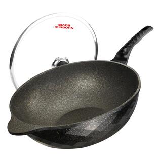 麦饭石锅不粘锅炒锅家用炒菜燃气灶适用韩国平底麦石饭不沾麦石锅