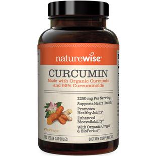【自营】Naturewise黑胡椒姜黄素高含量2250mg胶囊解炎提取180粒