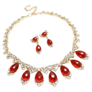 刘亦菲满天星同款红色宝石项链女锁骨链套装生日礼服新娘晚会配饰