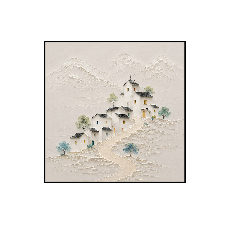 大芬村手绘侘寂风江南村落油画