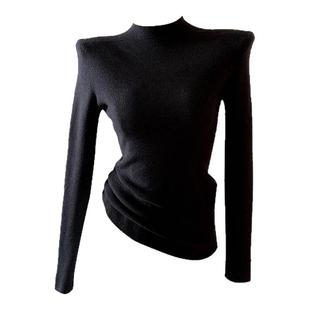 绿色羊绒半高领打底衫女内搭2025秋冬流行新款高级感毛衣针织上衣