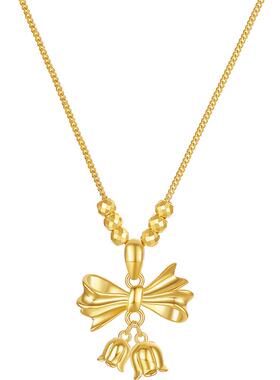 周六福蝴蝶结黄金色项链女款