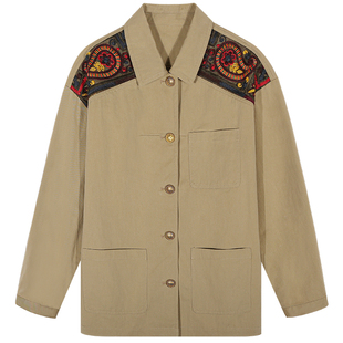 落落狷介 风衣女款2025新款早秋设计感拼接短款卡其色宽松外套女