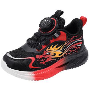 巴布豆童鞋男童运动鞋2026新款春季男孩纽扣跑步鞋红色儿童过年鞋