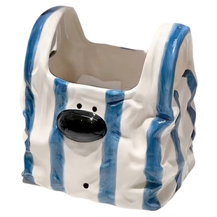 小狗陶瓷手提袋桌面收纳盒化妆品杂物零食整理储物客厅摆件收纳筒