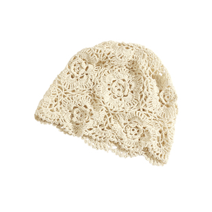 蕾丝帽子女2025新款镂空编织包头帽夏季薄款针织堆堆帽时尚百搭潮