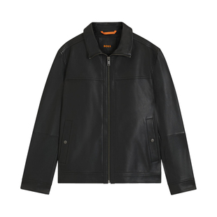 【自营】Hugo Boss秋冬男装外套时尚男士拉链翻领皮衣保暖上衣