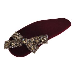 新款水钻闪钻蝴蝶结BB夹高级感精致丝绒大号刘海夹子侧边发夹边夹