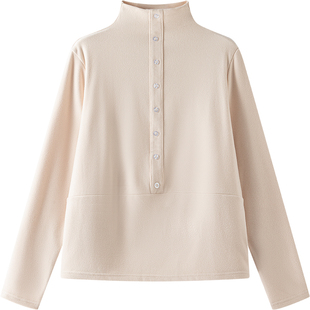 德绒卫衣女款加绒加厚冬季立领纽扣上衣发热小个子抗菌保暖打底衣