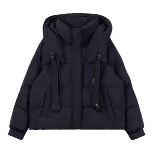 鸭鸭羽绒服女2023年冬季短款连帽时尚条纹韩版百搭体闲保暖外套XB