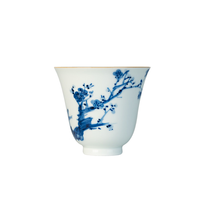 圣山青花手绘四君子梅兰竹菊品茗杯陶瓷茶杯单杯功夫茶具