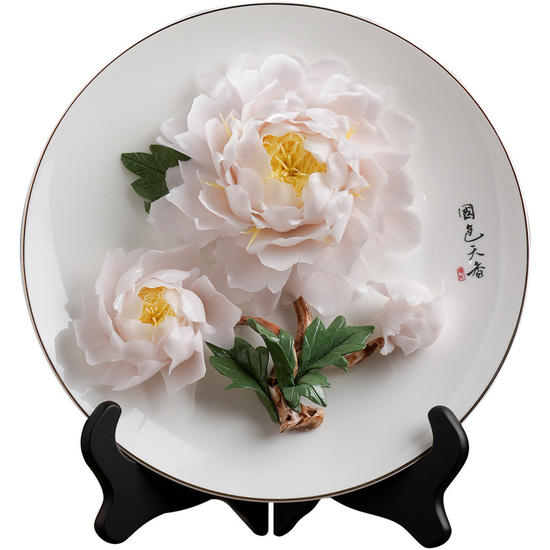 牡丹瓷花瓷盘摆件定制祝福语礼物